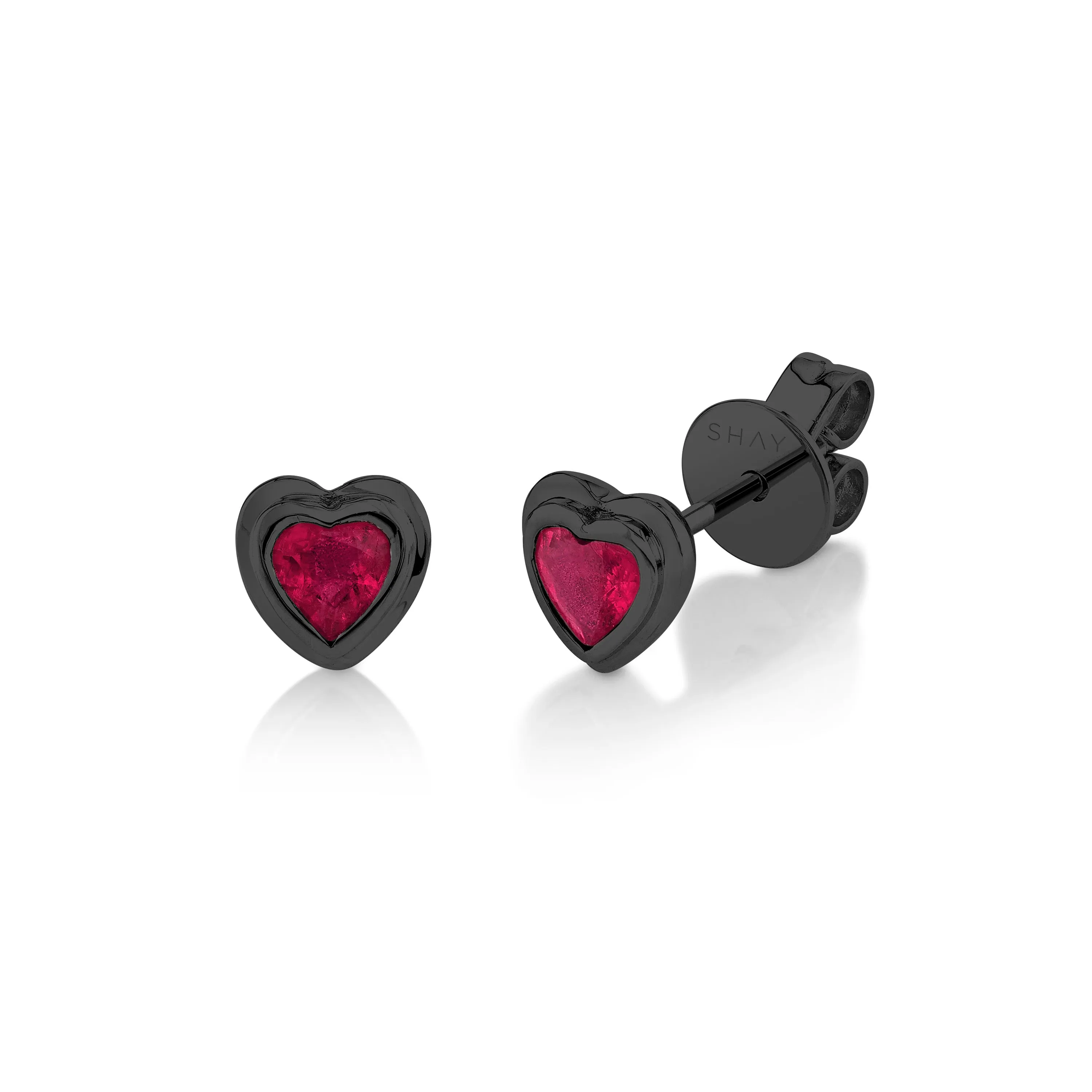 MINI ME RUBY BEZEL HEART STUDS