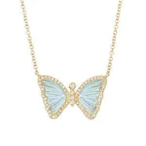 Mini Swiss Blue Topaz Butterfly Necklace with Diamonds