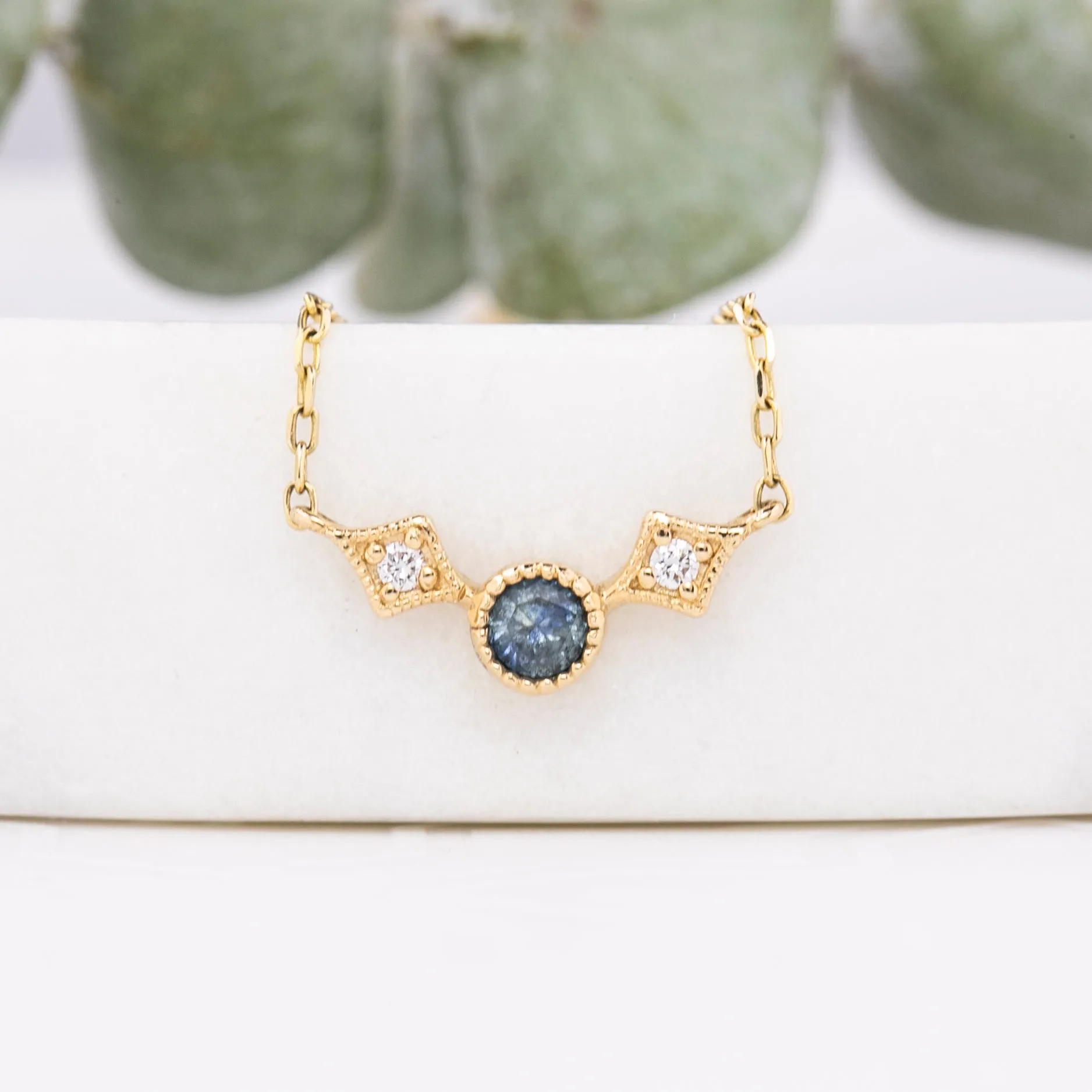 Moon & Star Necklace - Montana Sapphire