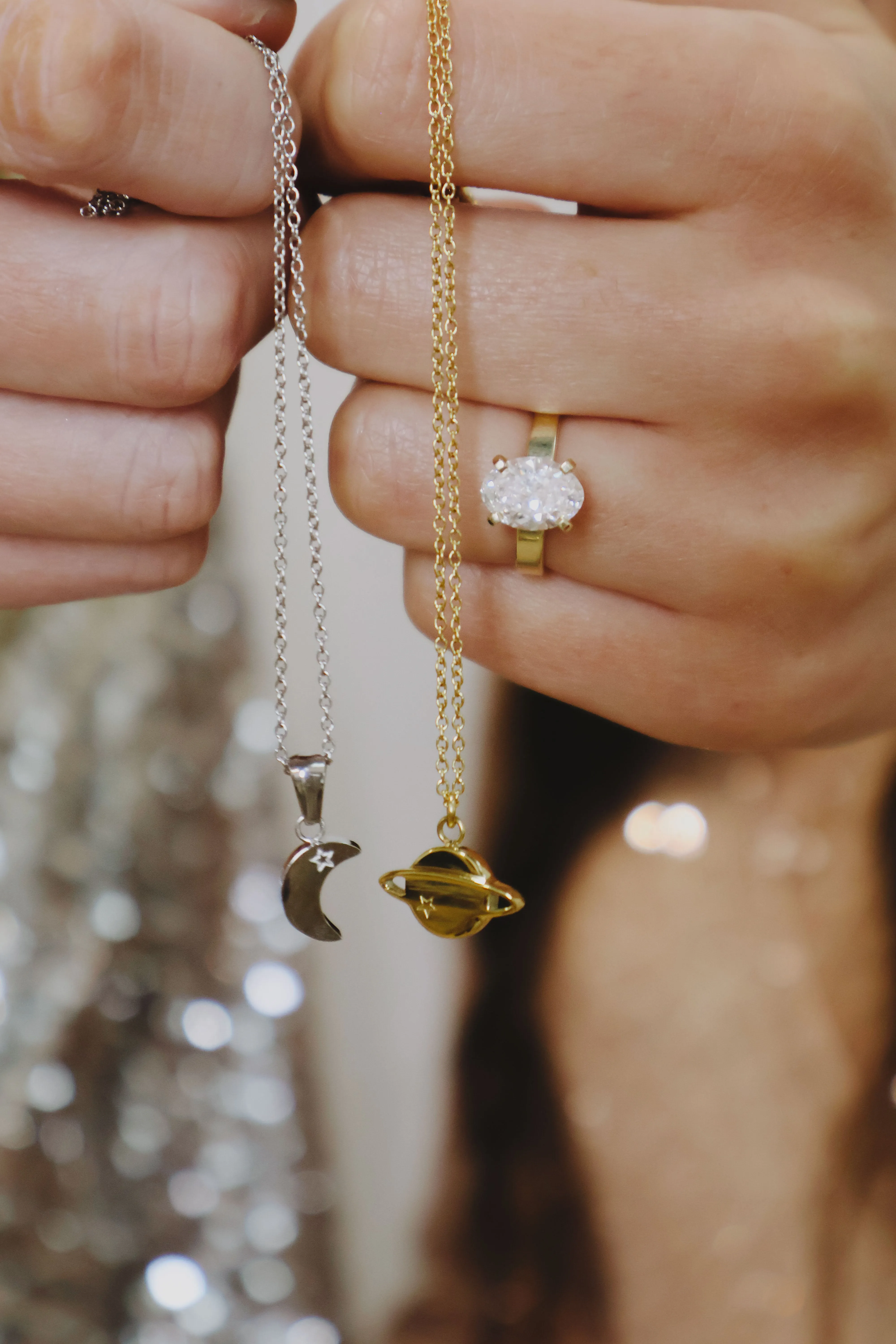 Moon and Saturn Friendship Necklace