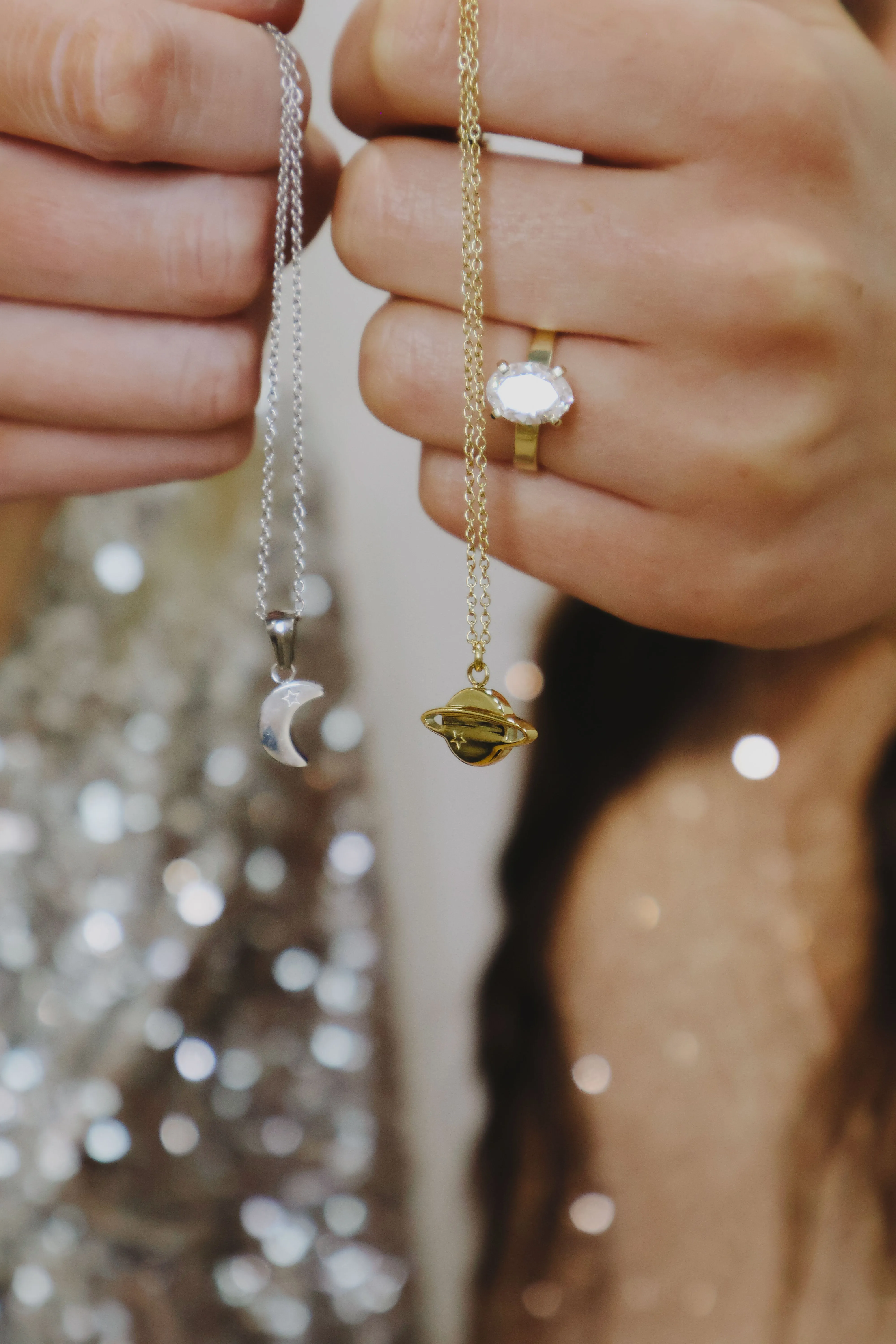 Moon and Saturn Friendship Necklace