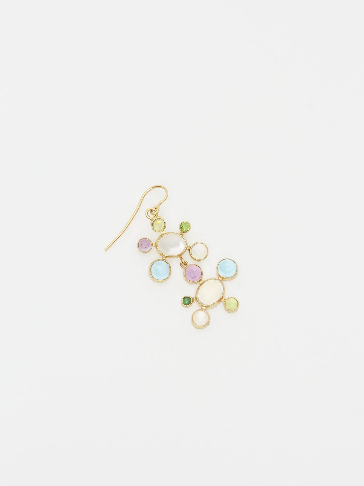 Moonstone and Gemstone Playful Earrings in 18k Yellow Gold