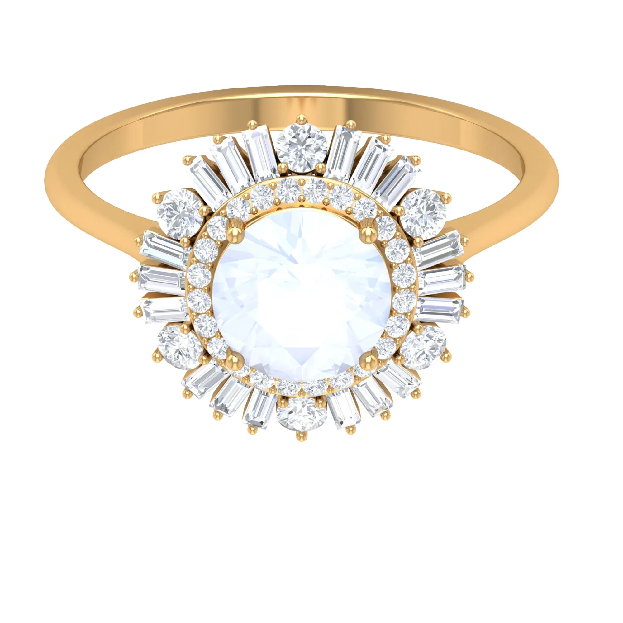 Moonstone and Moissanite Double Halo Cocktail Engagement Ring