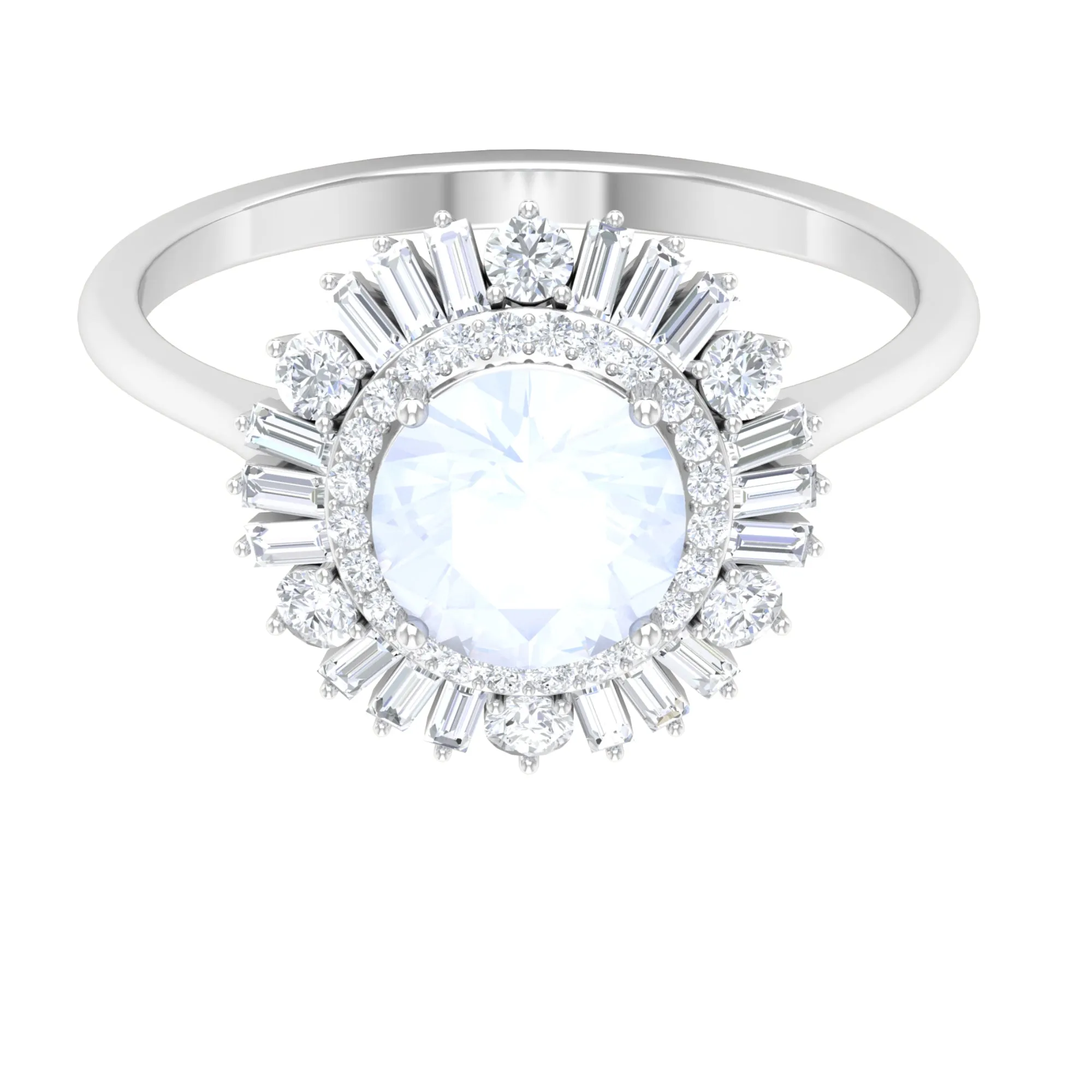 Moonstone and Moissanite Double Halo Cocktail Engagement Ring