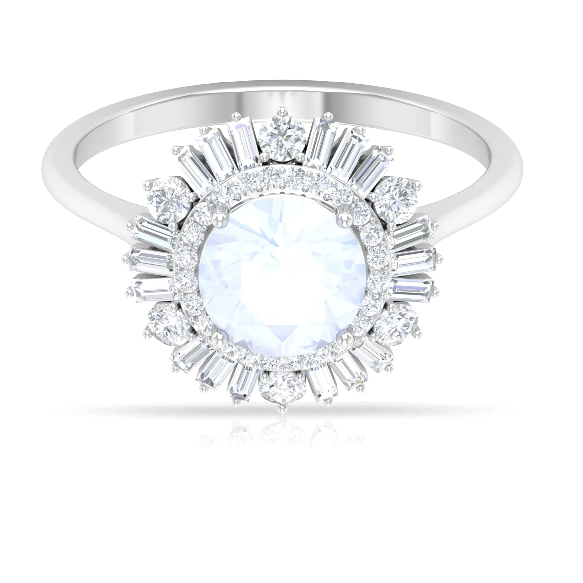 Moonstone and Moissanite Double Halo Cocktail Engagement Ring