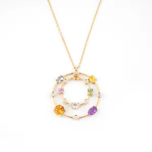 Multi coloured gemstones 18k yellow gold pendant