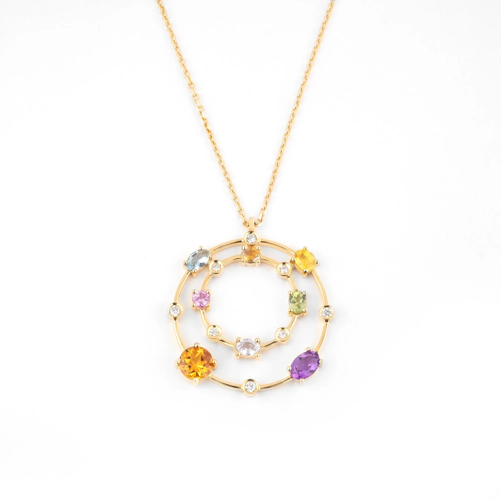 Multi coloured gemstones 18k yellow gold pendant