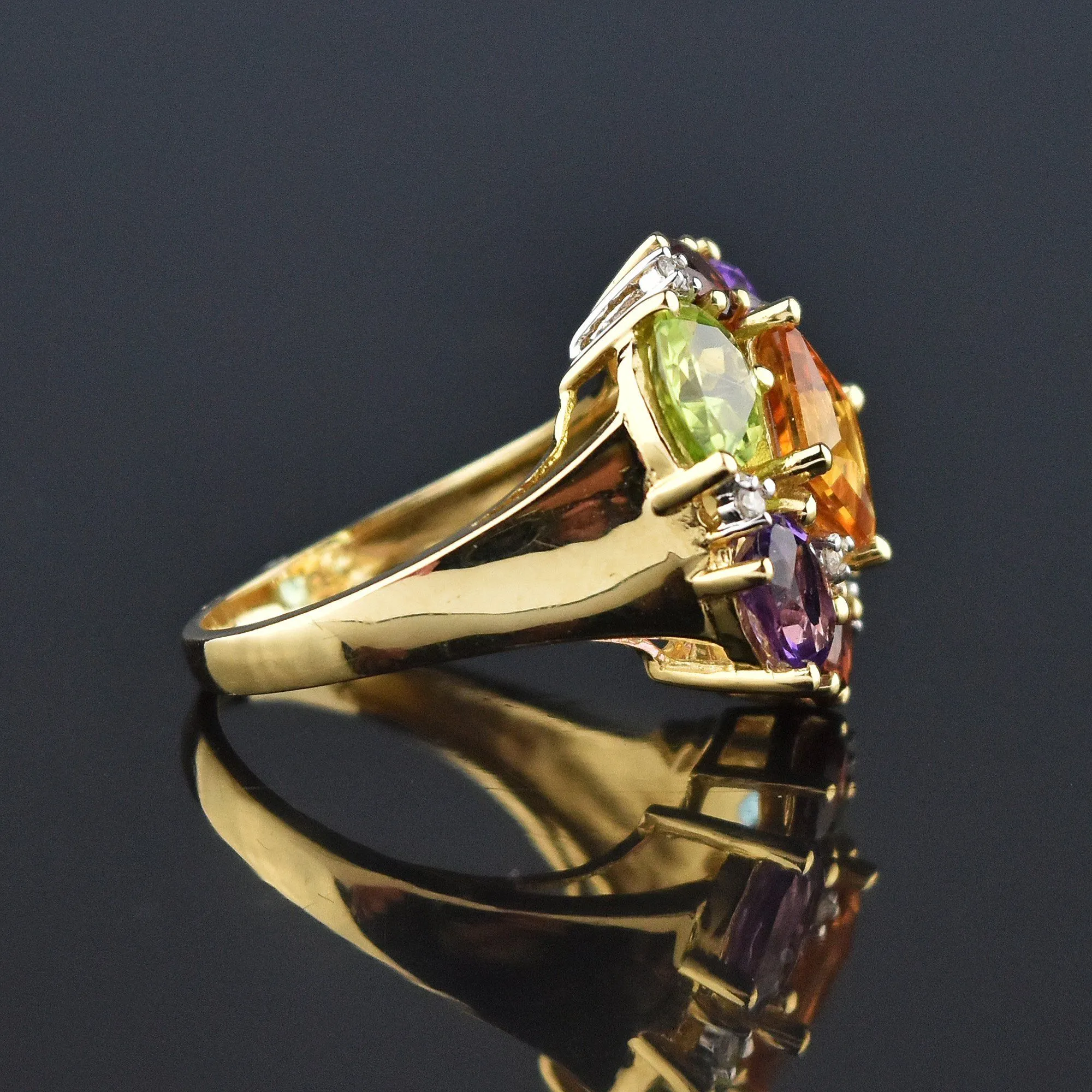 Multi Gemstone Harlequin Heavy 14K Gold Cocktail Ring, GIA Cert