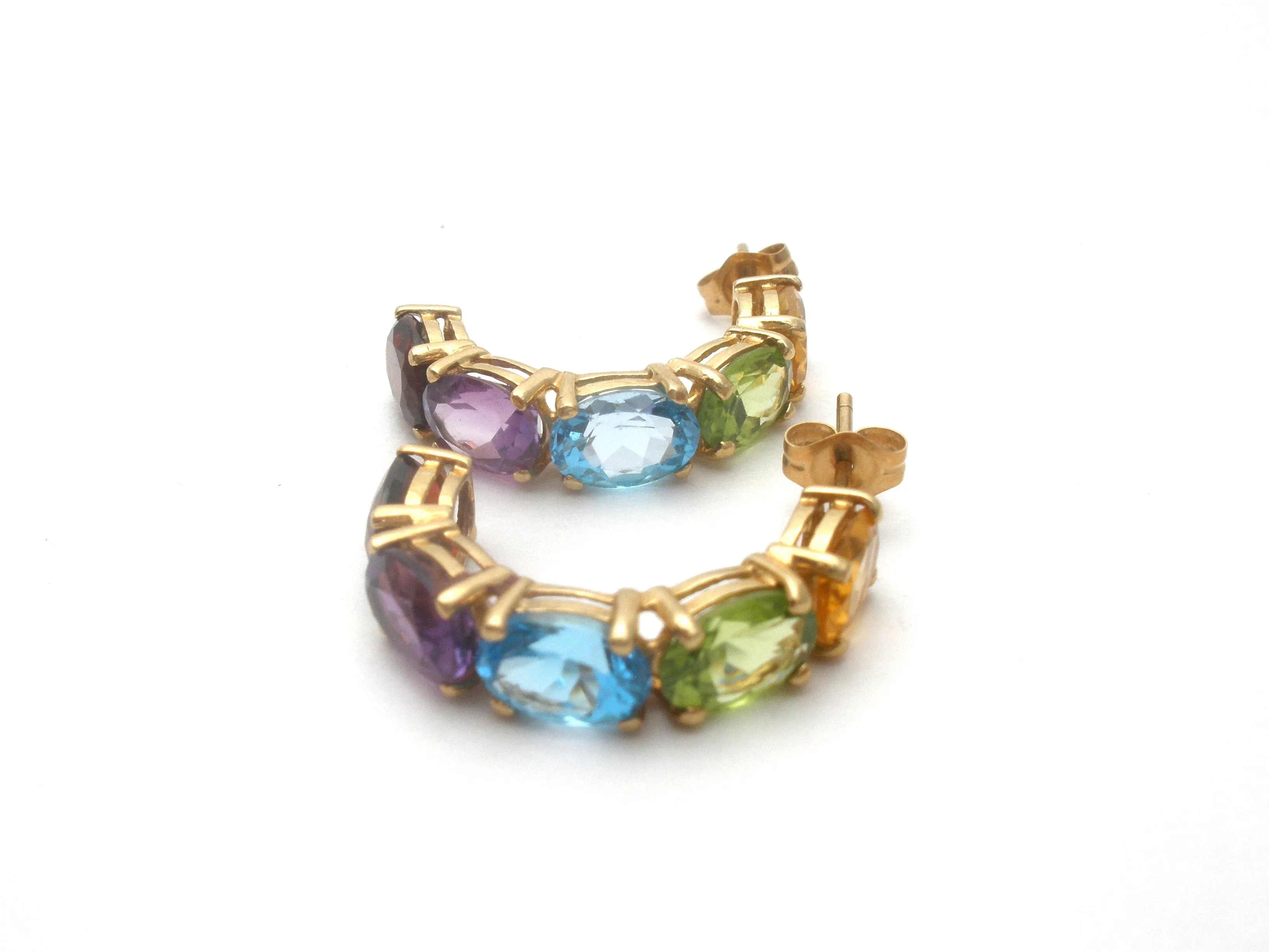 Multi Gemstone Hoop Earrings 14K Gold