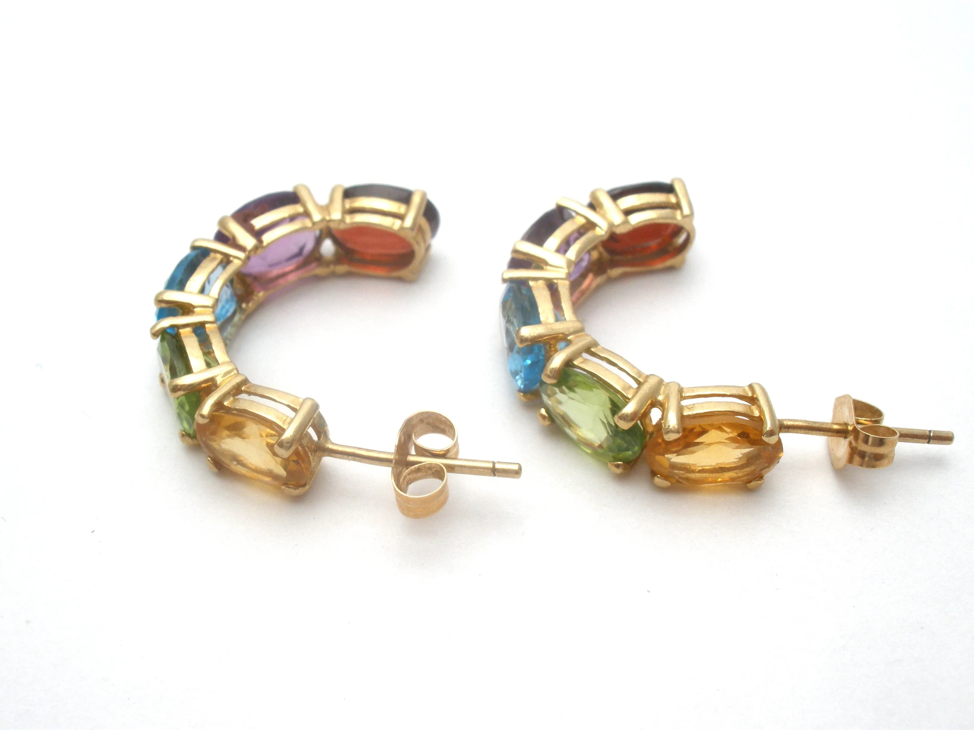 Multi Gemstone Hoop Earrings 14K Gold