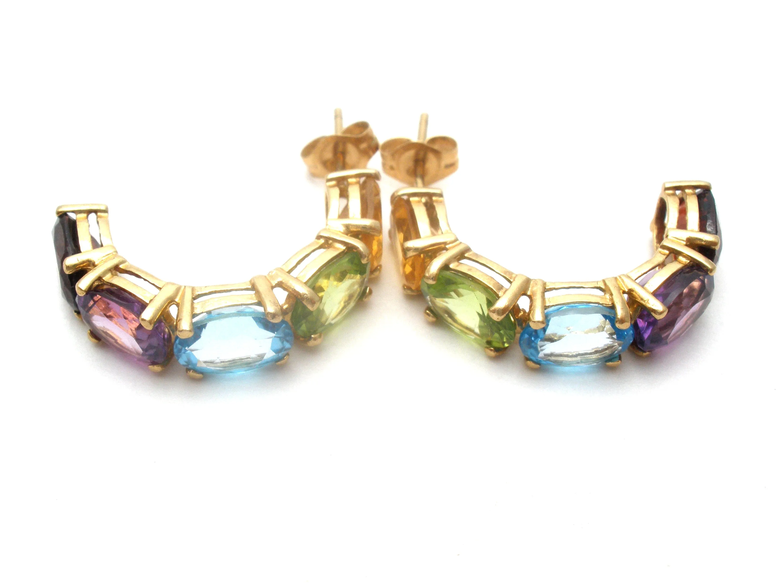 Multi Gemstone Hoop Earrings 14K Gold