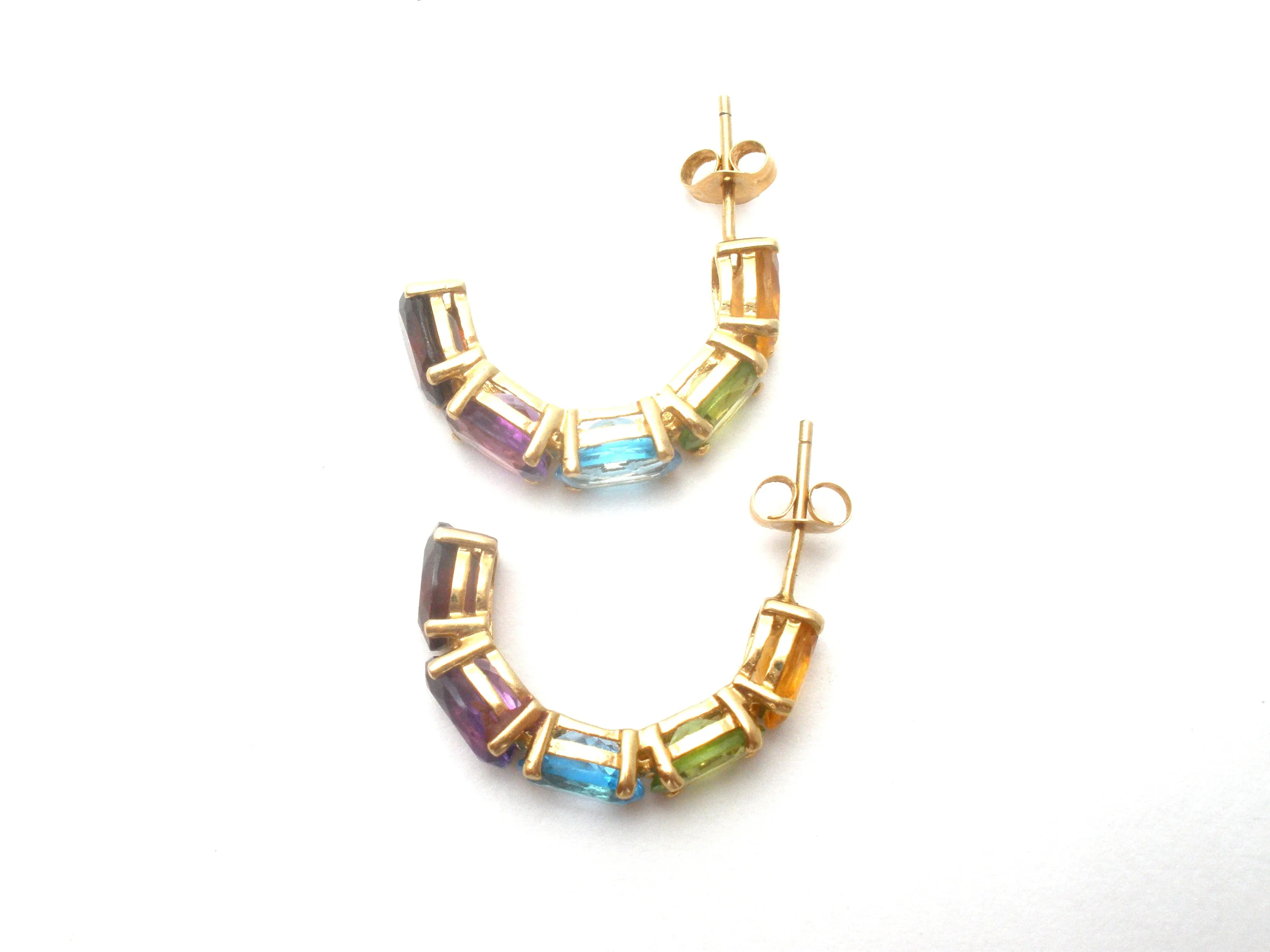 Multi Gemstone Hoop Earrings 14K Gold