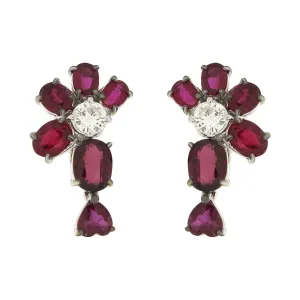 Multi-Shape Ruby and Diamond Drop Earrings