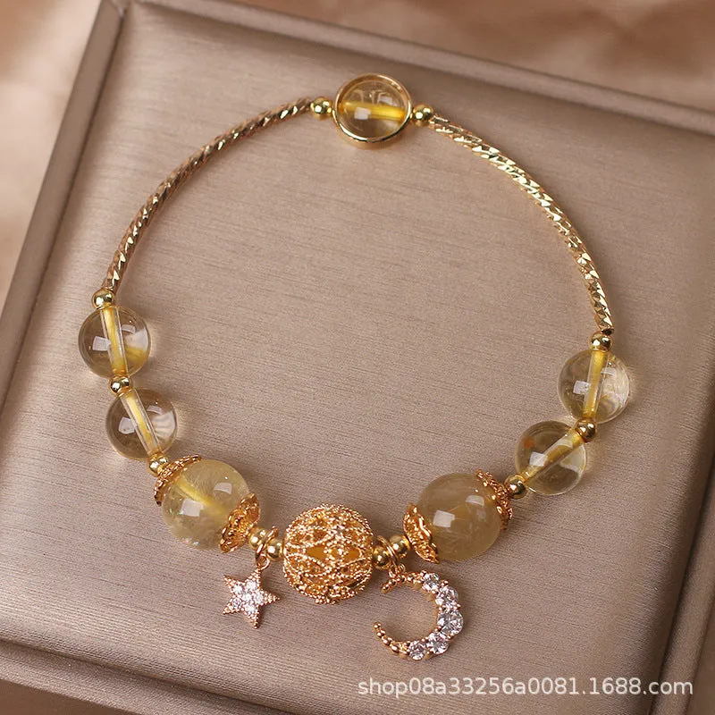 Natural Citrine Gold Gem Quartz Bracelet Luxury Star Moon Crystal Accessories