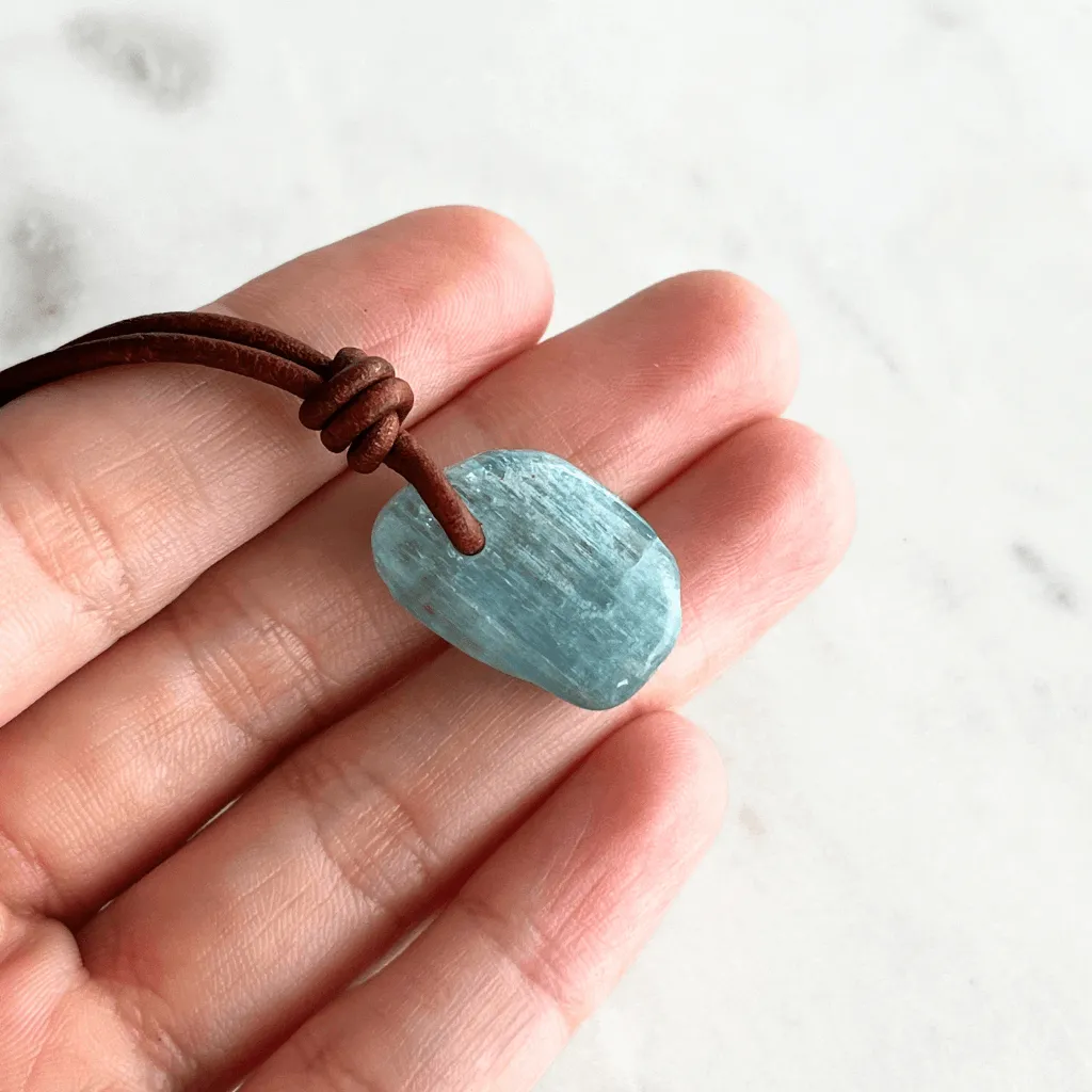 Natural Small Aquamarine Gemstone Pendant Necklace - Oceanic Serenity