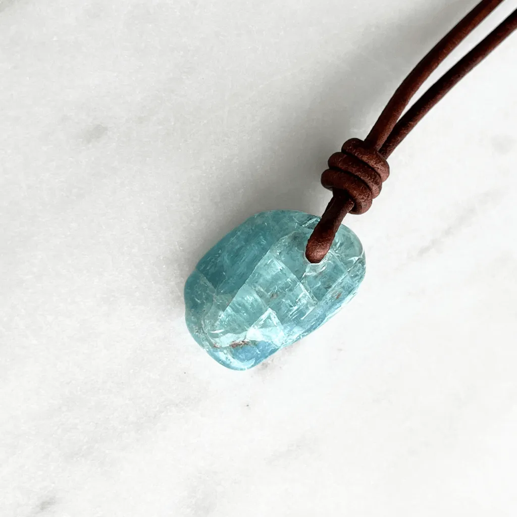 Natural Small Aquamarine Gemstone Pendant Necklace - Oceanic Serenity