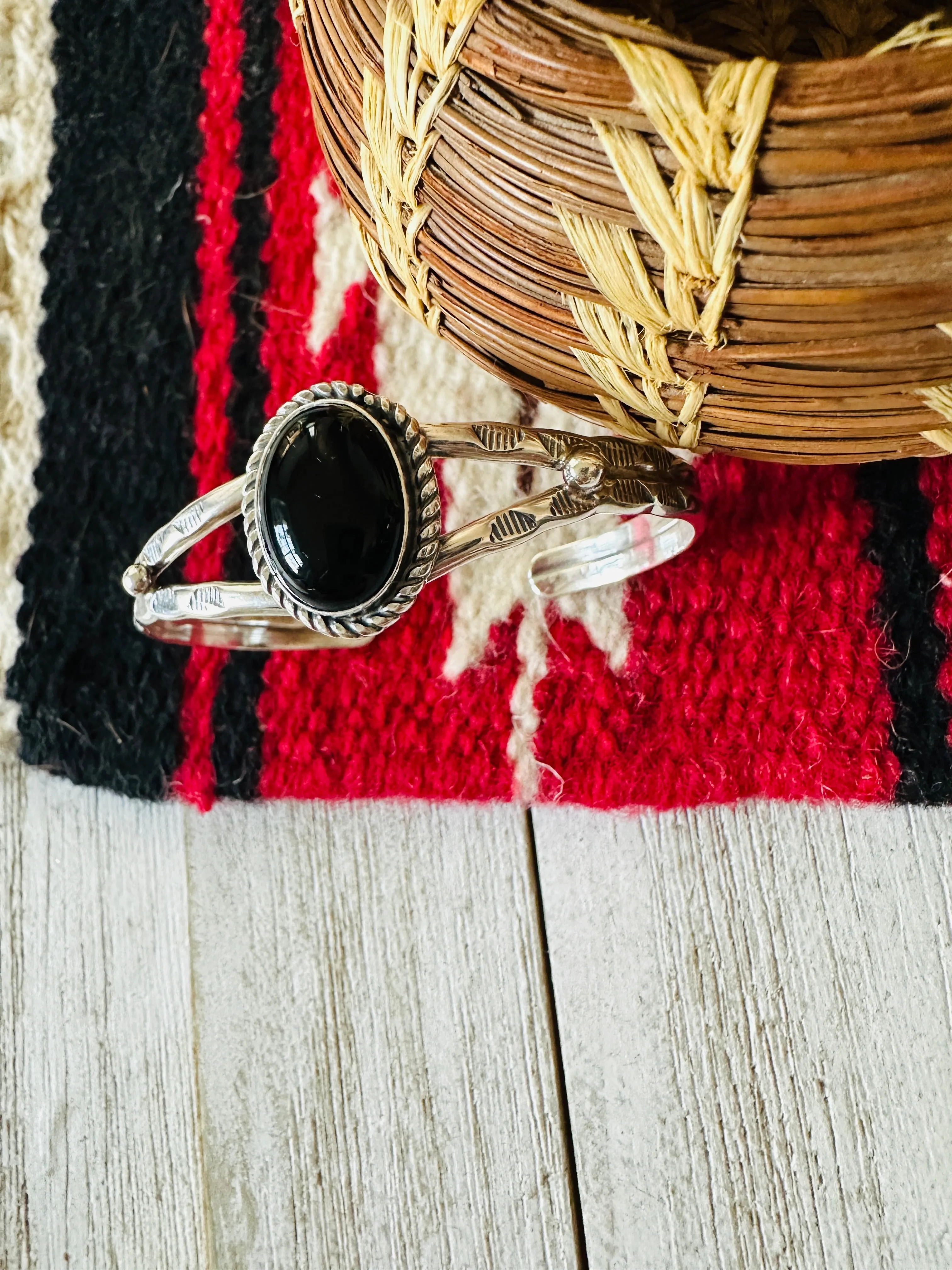 Navajo Sterling Silver & Black Onyx Cuff Bracelet