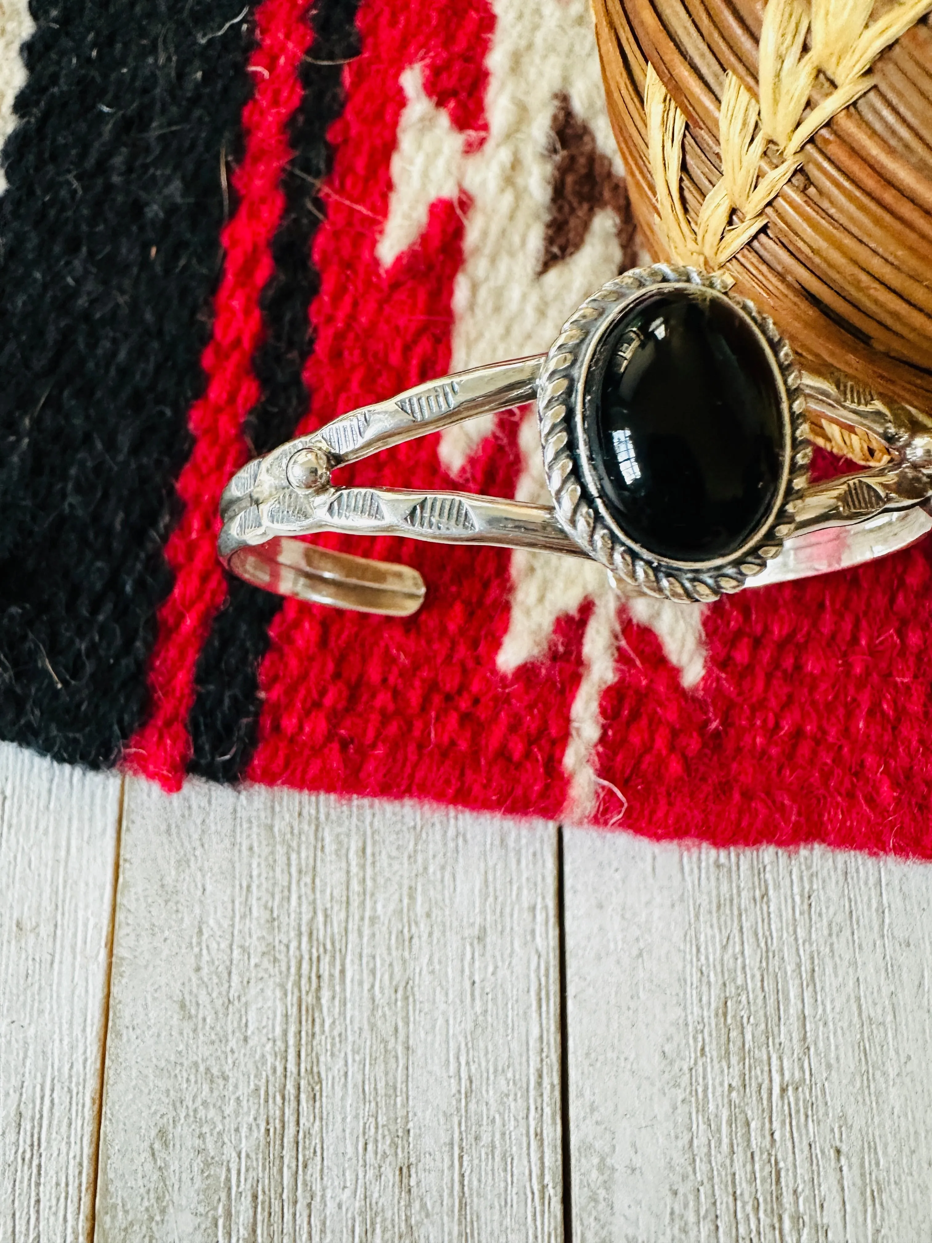 Navajo Sterling Silver & Black Onyx Cuff Bracelet