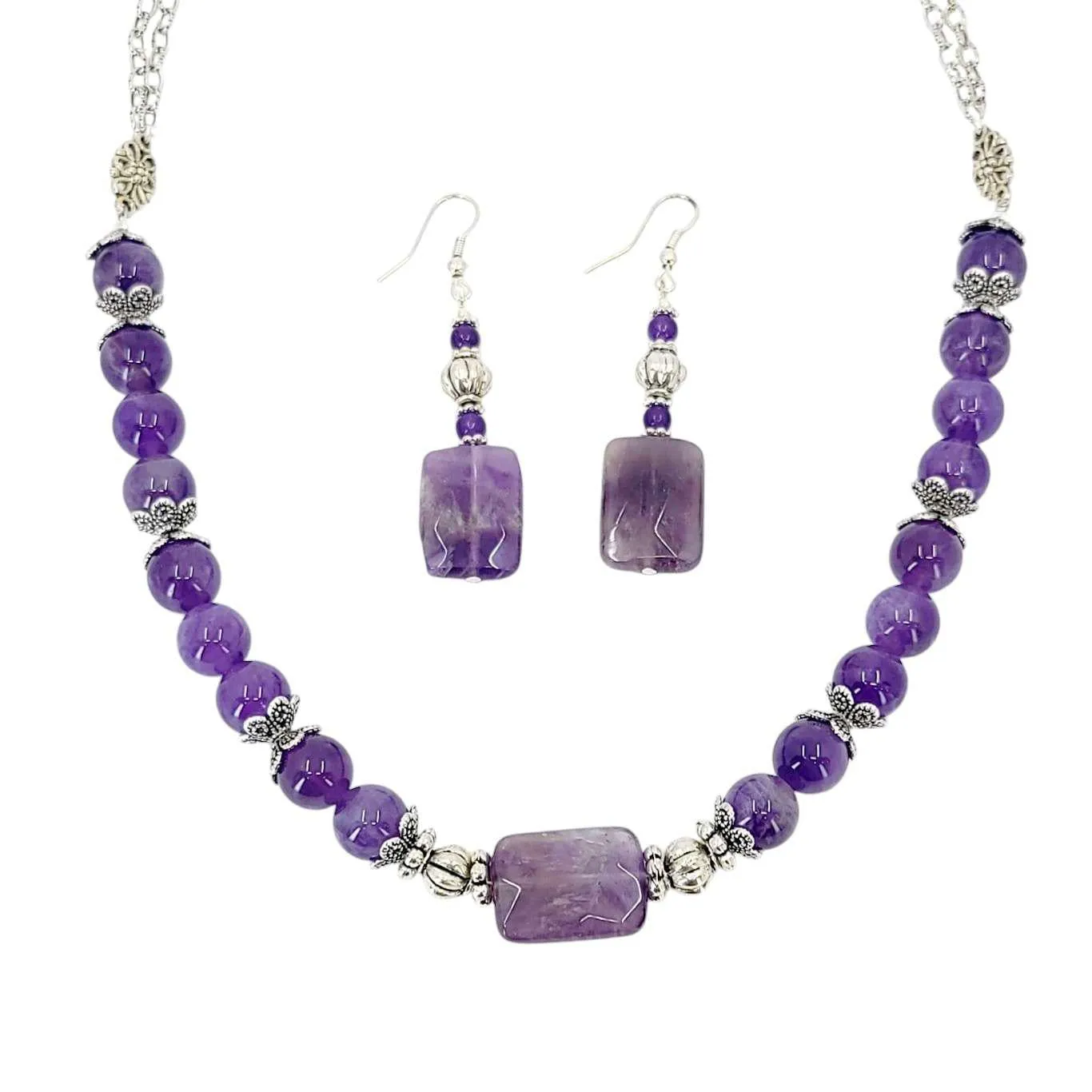 Necklace - Amethyst Bead Chain with Rectangle by Tiny Aloha