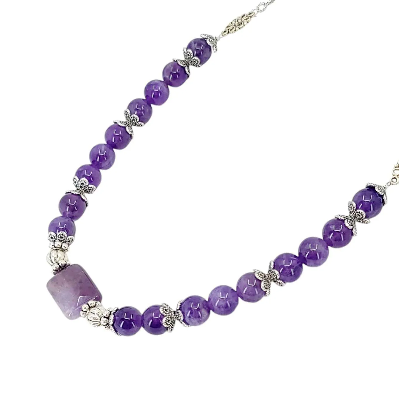 Necklace - Amethyst Bead Chain with Rectangle by Tiny Aloha