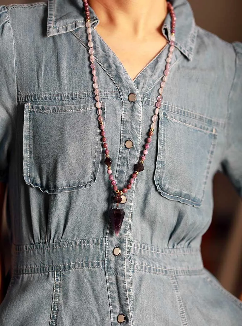 'Ngalgarra' Jasper & Amethyst Cone Pendant Necklace