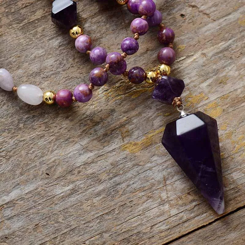 'Ngalgarra' Jasper & Amethyst Cone Pendant Necklace