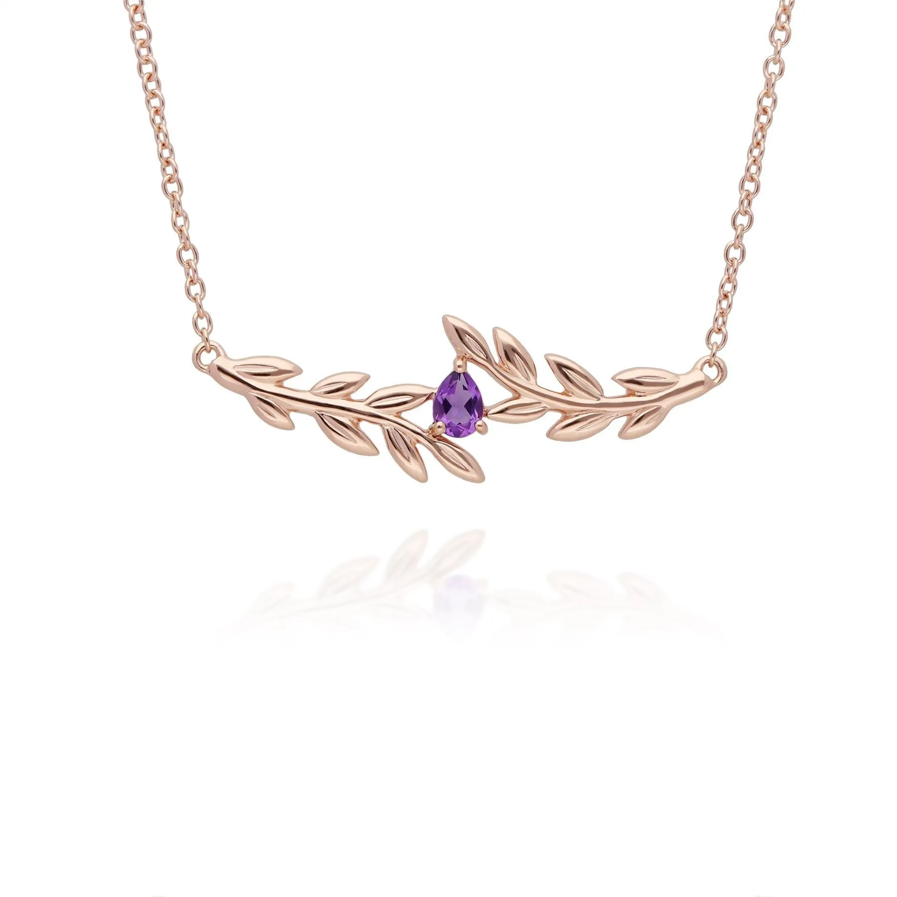 O Leaf Amethyst Halskette & Ohrstecker Satz in 9ct Rose Gold