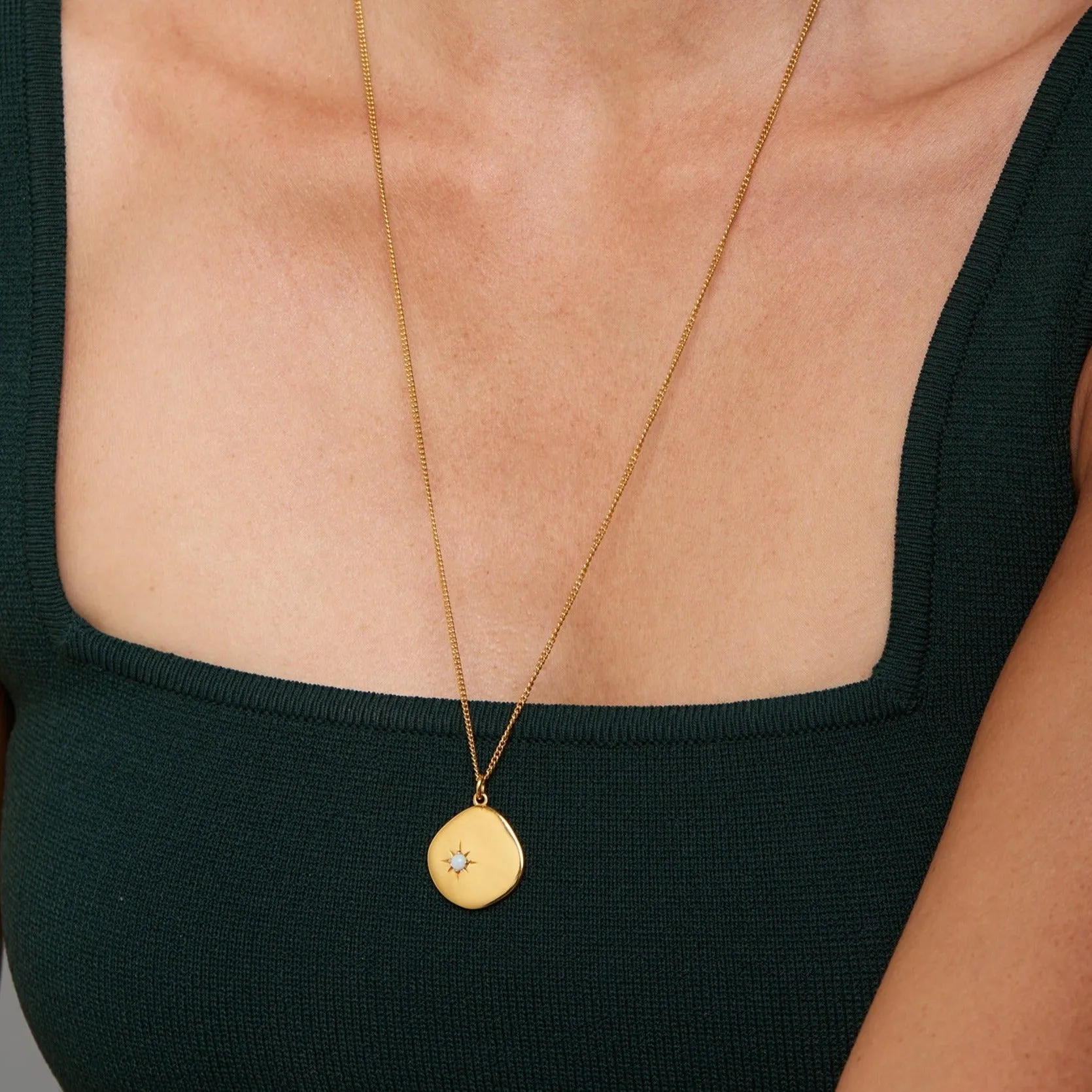 October Birthstone Necklace - 18 karat gold vermeil on sterling silver, opal