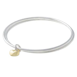 One Love Silver & Solid Gold Heart Double Bangle