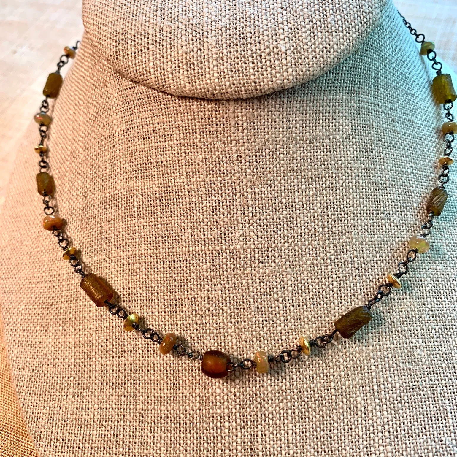 Opal, 18 Karat Gold, Ancient Glass Necklace