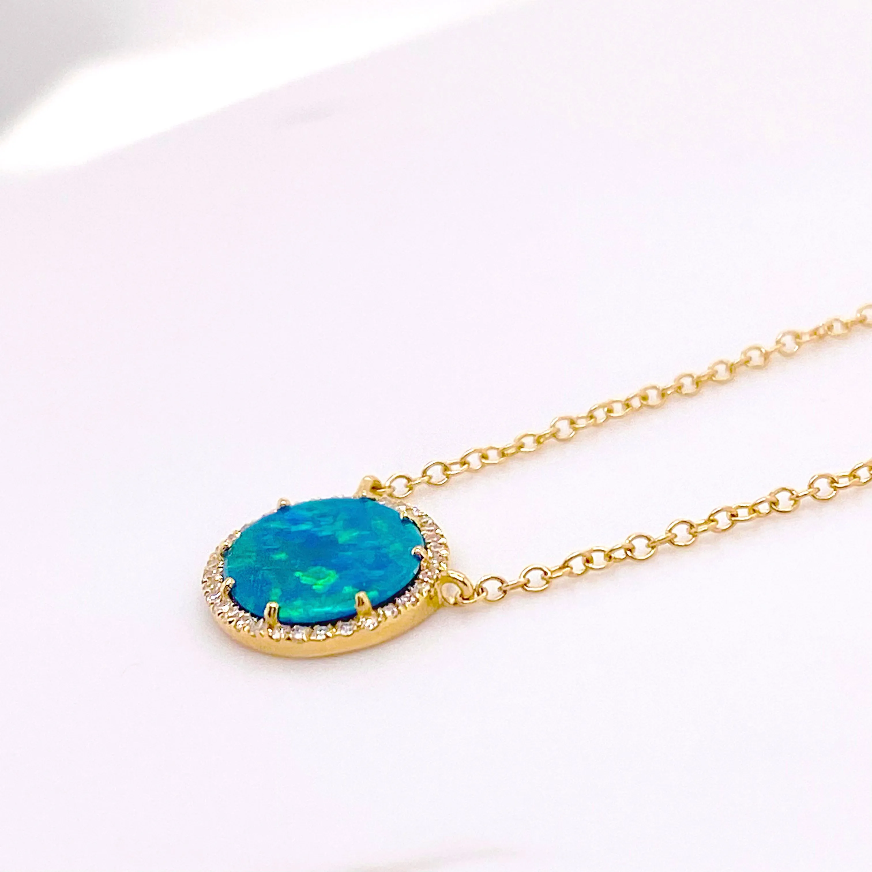 Opal Diamond Halo Necklace