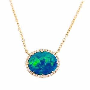 Opal Diamond Halo Necklace