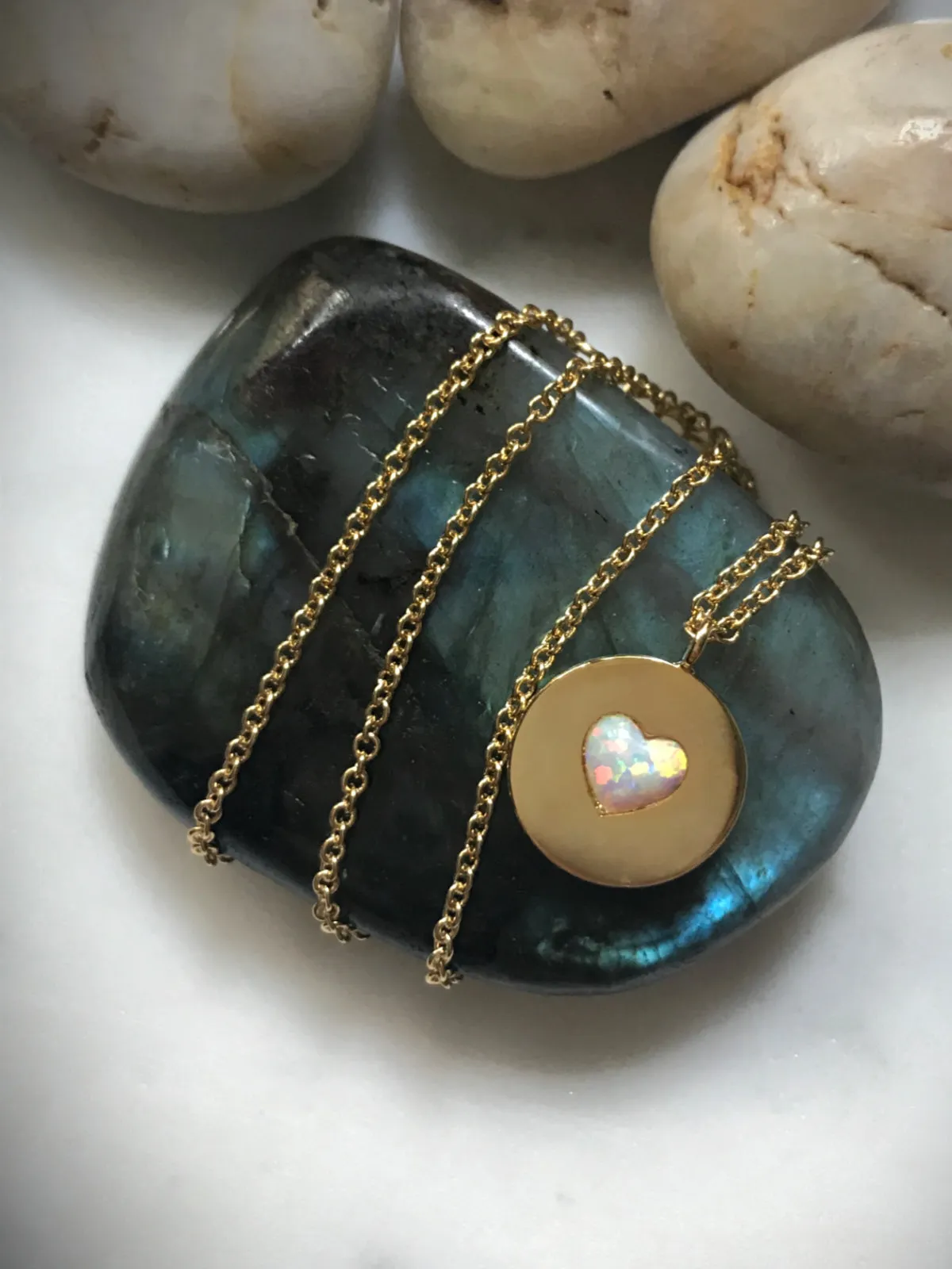 Opal Heart Medallion Necklace