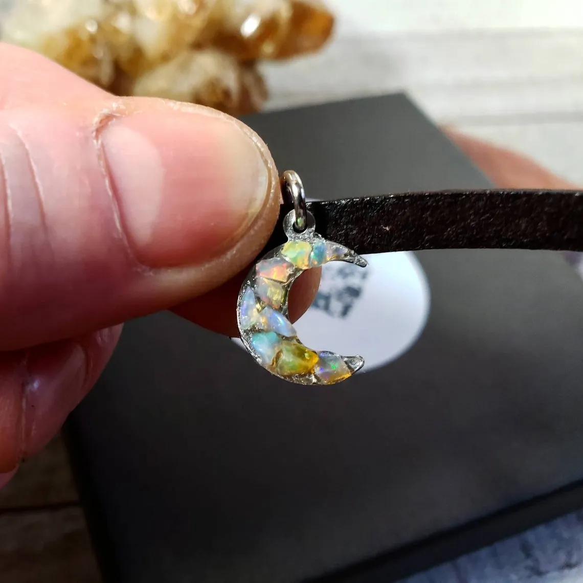 Opal Moon charm choker