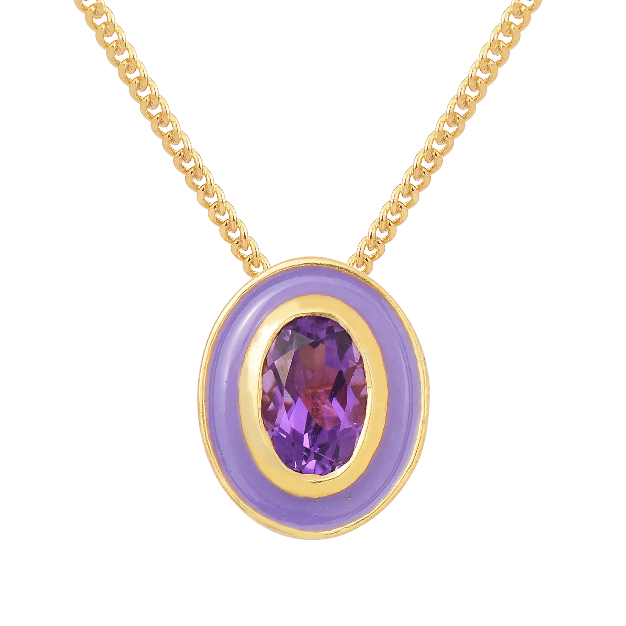 Oval Amethyst Enamel Chain Necklace