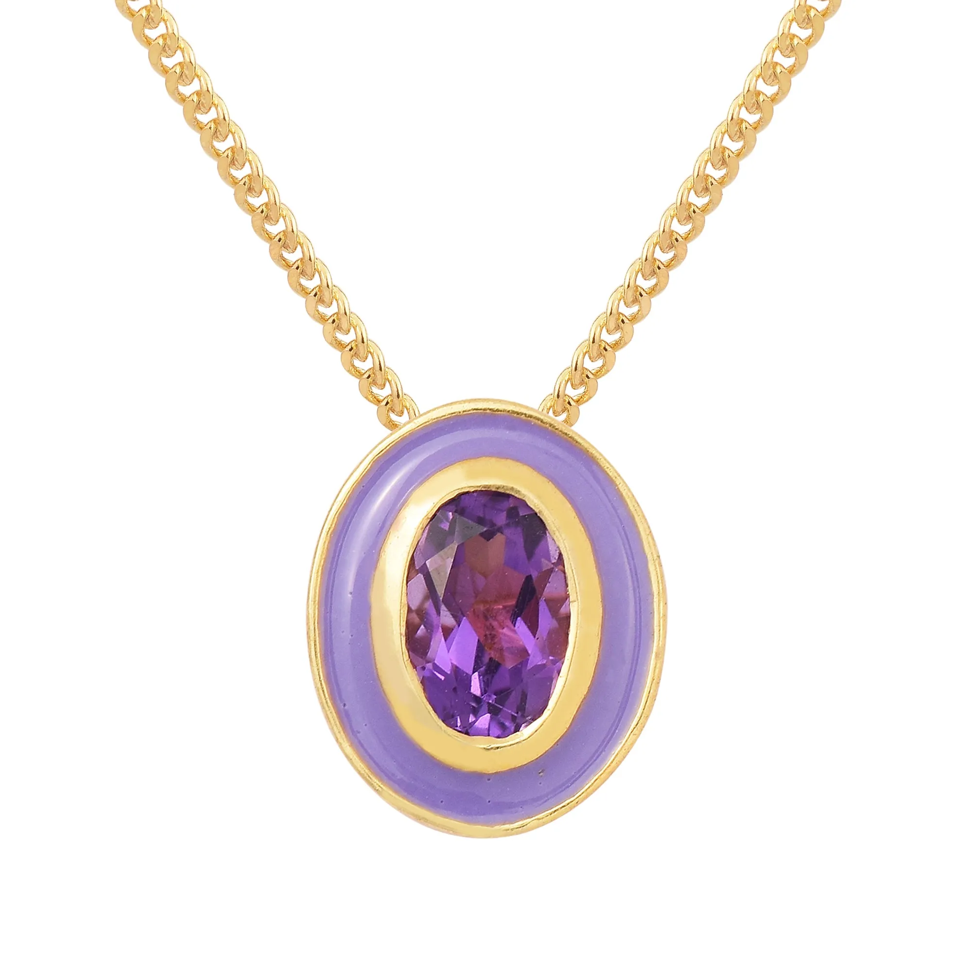 Oval Amethyst Enamel Chain Necklace