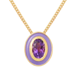 Oval Amethyst Enamel Chain Necklace