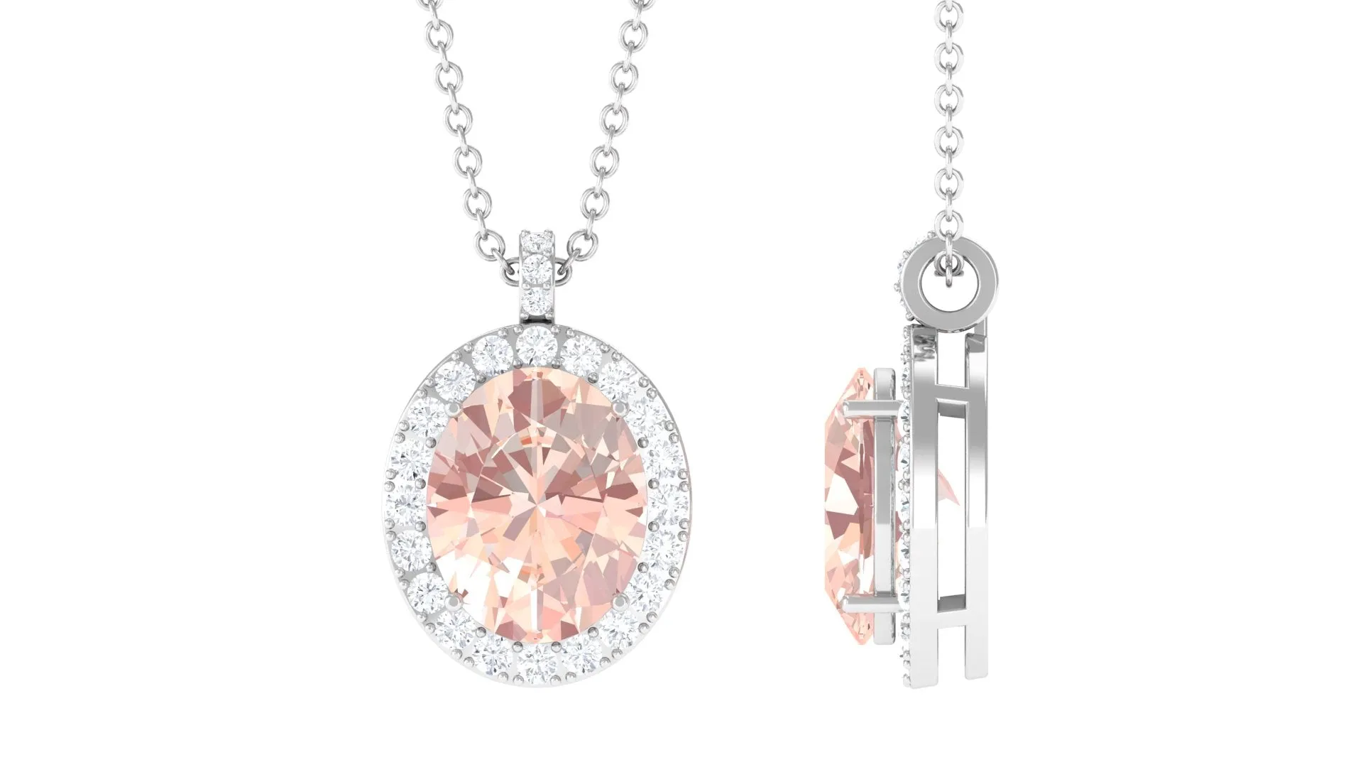 Oval Morganite Pendant Necklace With Diamond Accent