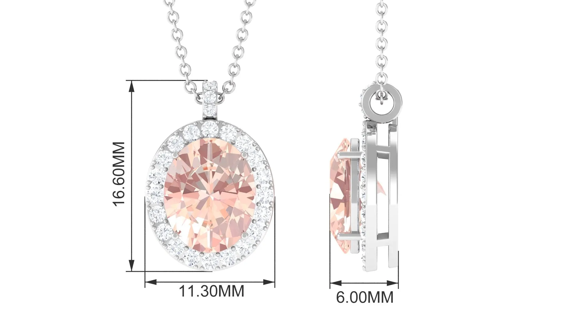 Oval Morganite Pendant Necklace With Diamond Accent