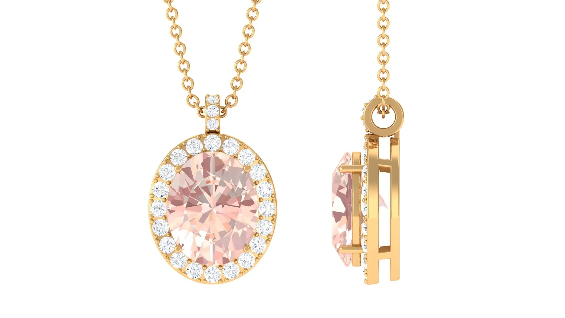 Oval Morganite Pendant Necklace With Diamond Accent