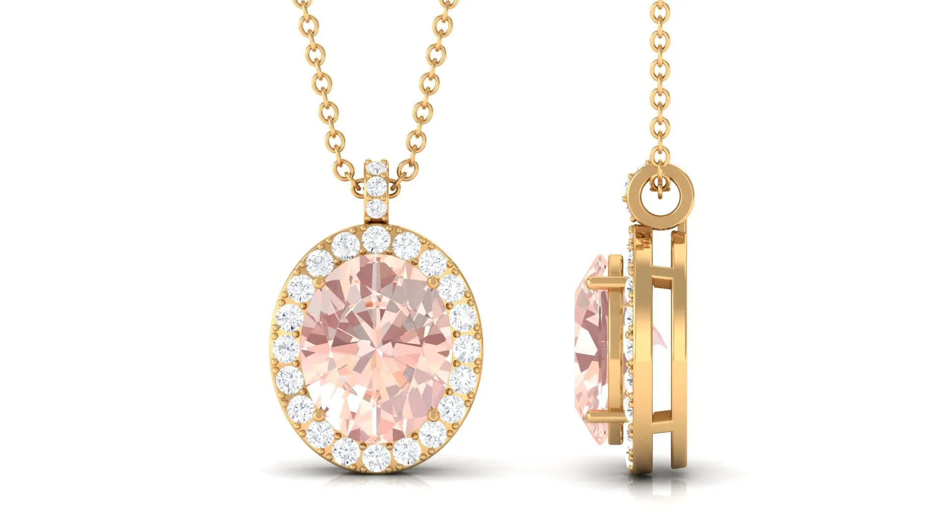 Oval Morganite Pendant Necklace With Diamond Accent