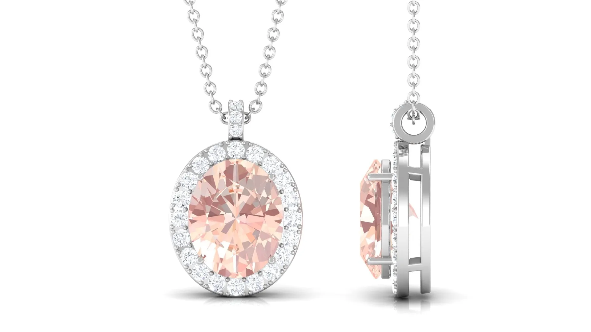 Oval Morganite Pendant Necklace With Diamond Accent