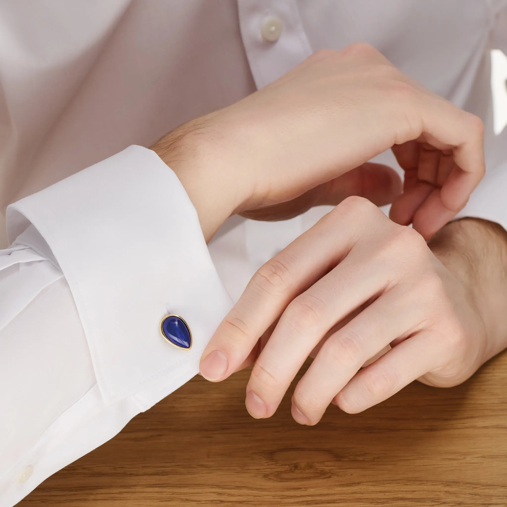 Ovale Double Ended Cufflinks Yellow Gold - Lapis Lazuli