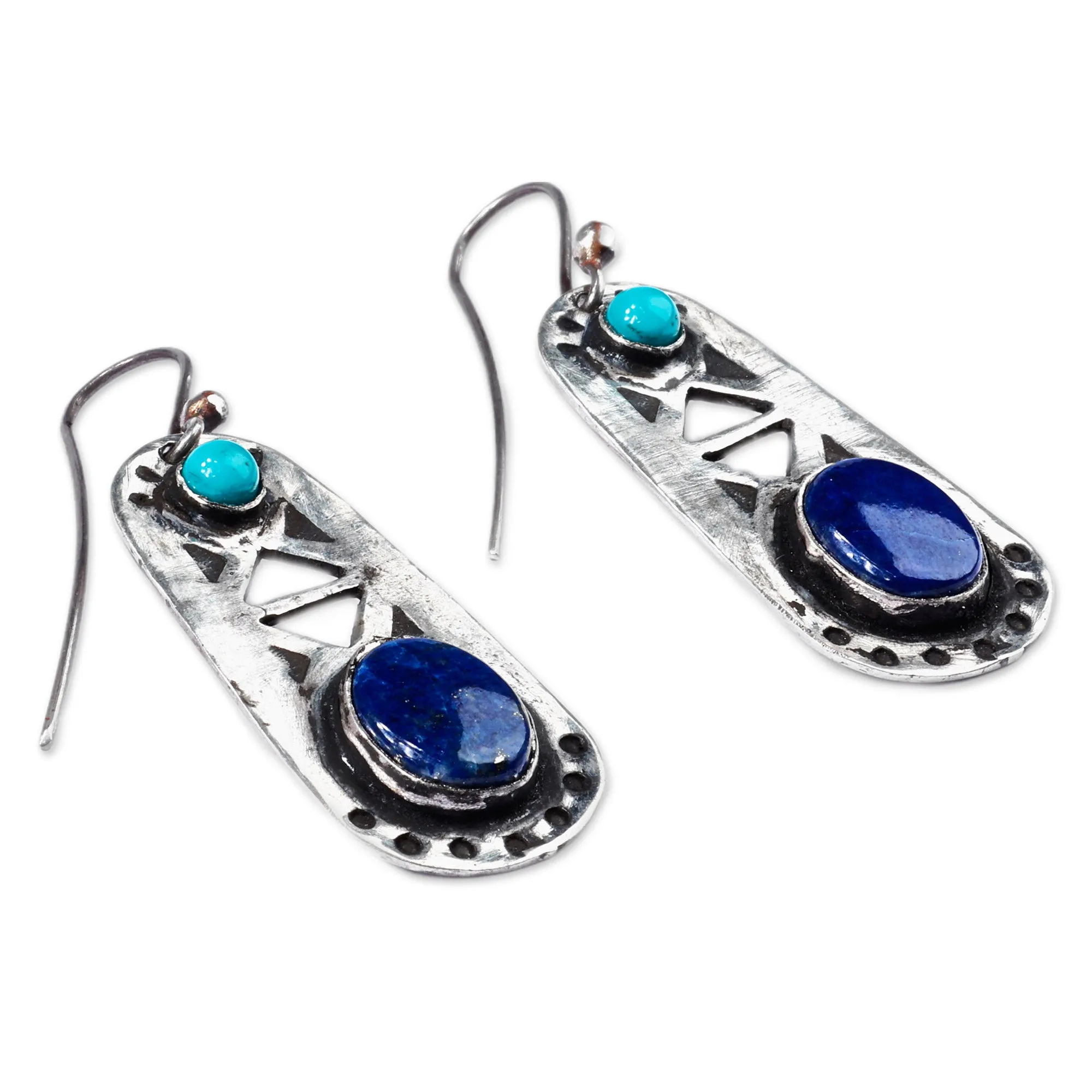 Oxidized Lapis Lazuli Turquoise 925 Silver Dangle Earrings - Magic Lake | NOVICA