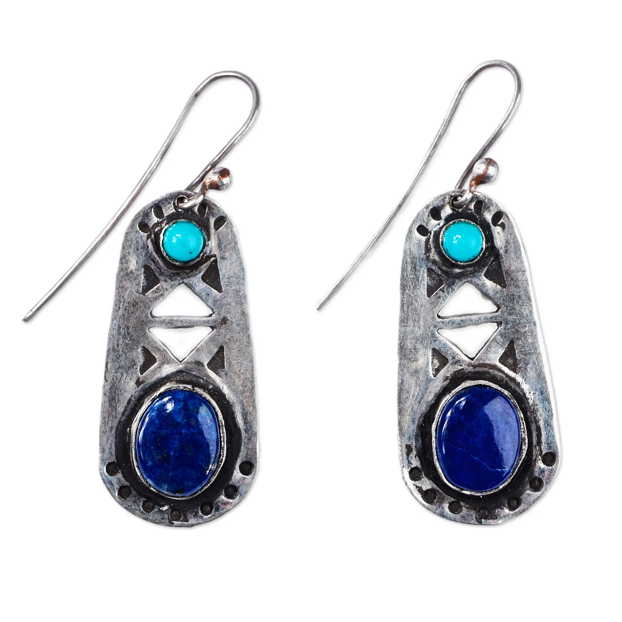 Oxidized Lapis Lazuli Turquoise 925 Silver Dangle Earrings - Magic Lake | NOVICA