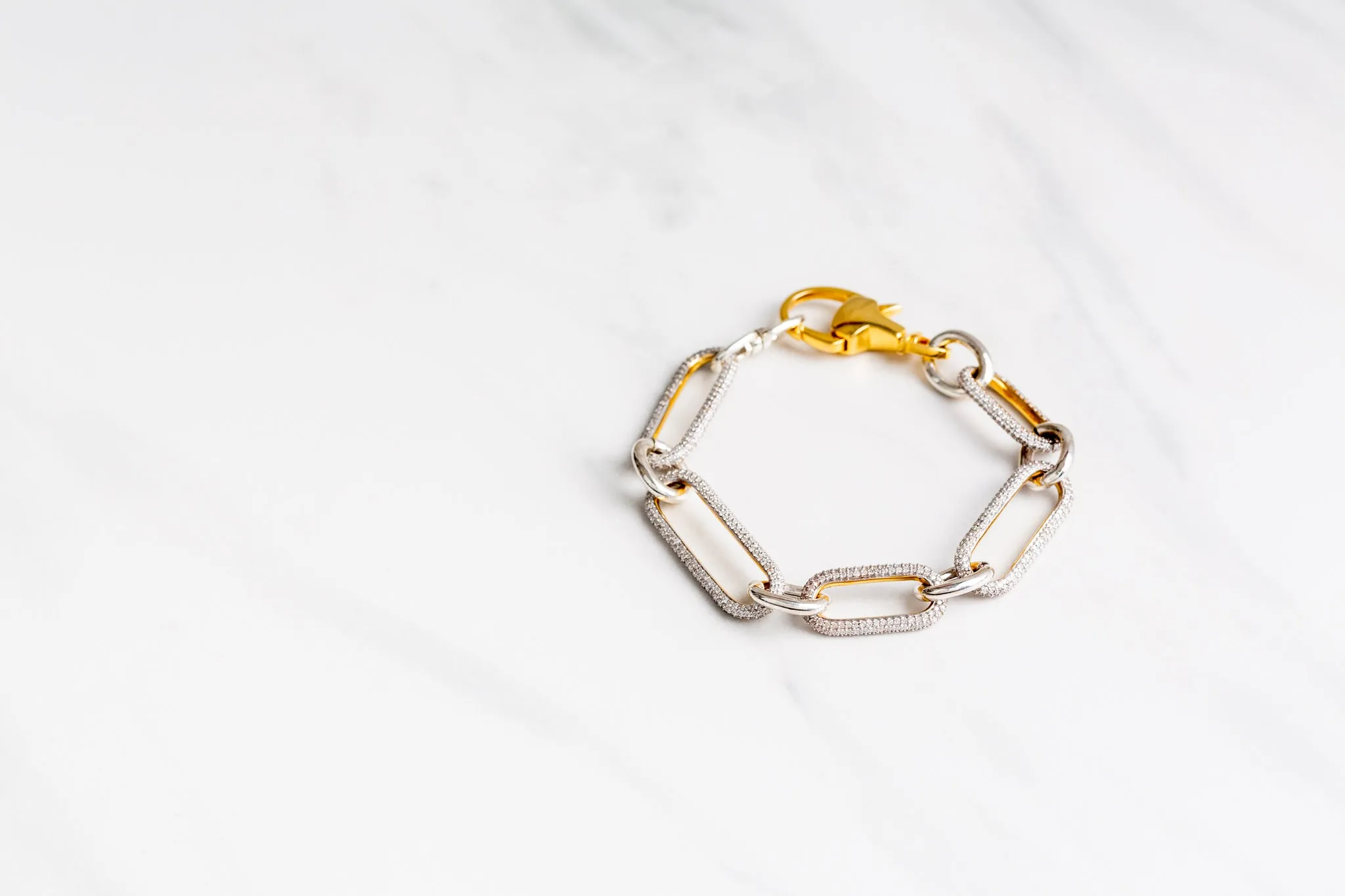 Paperclip Chain Bracelet | Gold Diamond