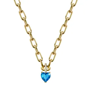 Paperclip necklace with blue heart charm