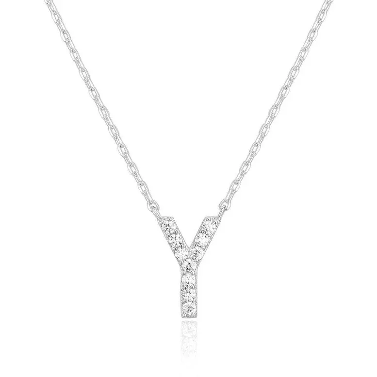 Paris Jewelry® 18K White Gold A-Z Alphabet Created White Sapphire Necklace Initial Plated