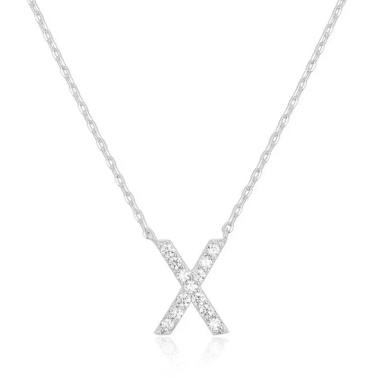 Paris Jewelry® 18K White Gold A-Z Alphabet Created White Sapphire Necklace Initial Plated