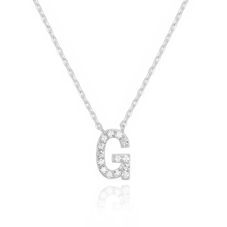 Paris Jewelry® 18K White Gold A-Z Alphabet Created White Sapphire Necklace Initial Plated